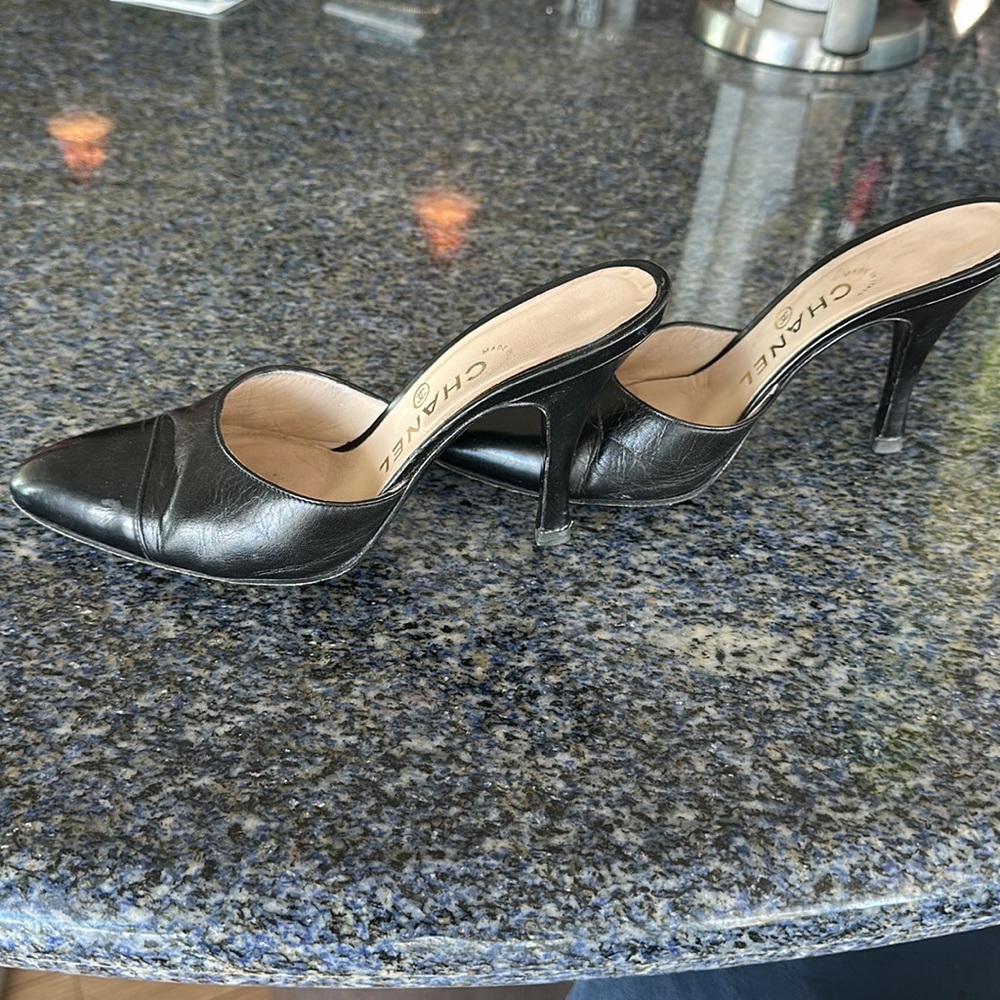 Chanel mules authentic VINTAGE all leather Black size 37 - Picture 4 of 5